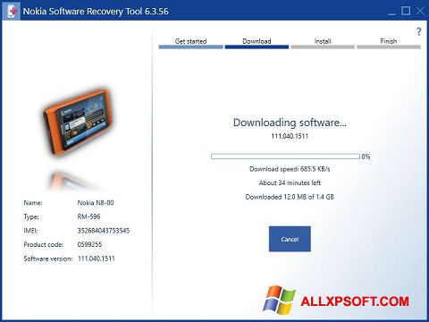 Screenshot Nokia Software Recovery Tool Windows XP