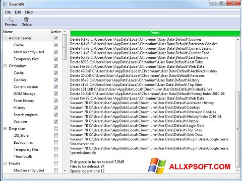 Screenshot BleachBit Windows XP