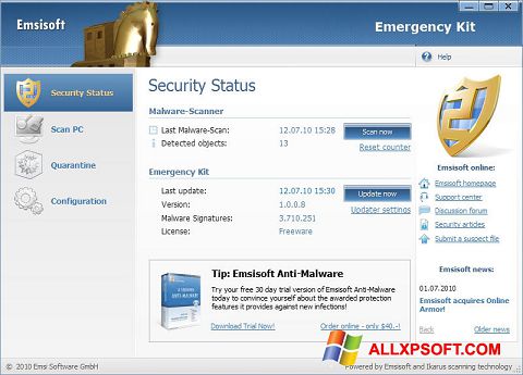 Screenshot Emsisoft Emergency Kit Windows XP