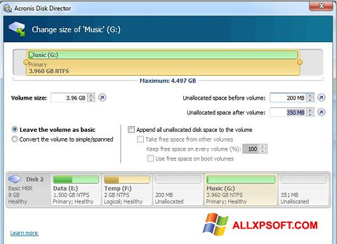 Screenshot Acronis Disk Director Suite Windows XP