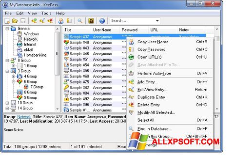 Screenshot KeePass Windows XP