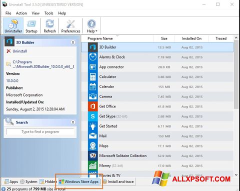 Screenshot Uninstall Tool Windows XP