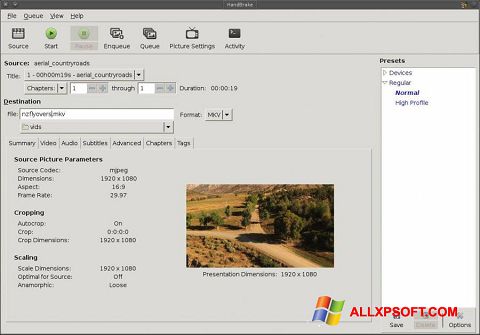 Screenshot HandBrake Windows XP
