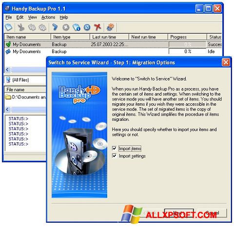 Screenshot Handy Backup Windows XP
