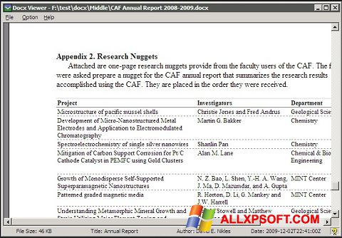 Screenshot DocX Reader Windows XP
