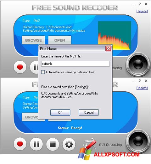 Screenshot Free Sound Recorder Windows XP