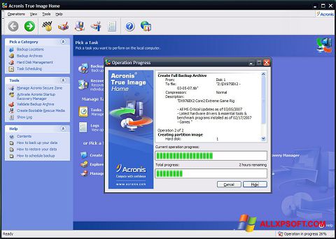 Screenshot Acronis True Image Windows XP