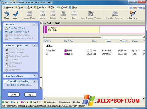 Screenshot EASEUS Partition Master Windows XP