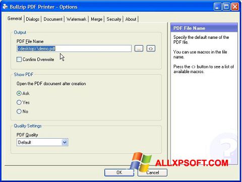Screenshot BullZip PDF Printer Windows XP