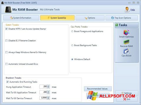 Screenshot Mz RAM Booster Windows XP