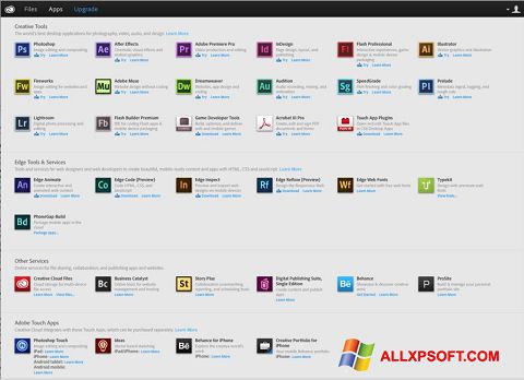 Screenshot Adobe Creative Cloud Windows XP
