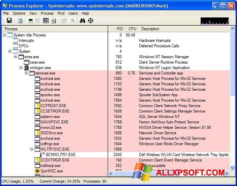 Screenshot Process Explorer Windows XP